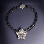 Vintage Sterling Silver Edelweiss Choker: Black Onyx & Glass Beads