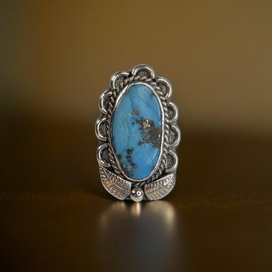 Vintage Sterling Silver Turquoise Ring, Southwestern Style, Natural Oval Stone, Size 6