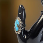 Vintage Sterling Silver Turquoise Ring, Southwestern Style, Natural Oval Stone, Size 6