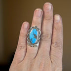 Vintage Sterling Silver Turquoise Ring, Southwestern Style, Natural Oval Stone, Size 6