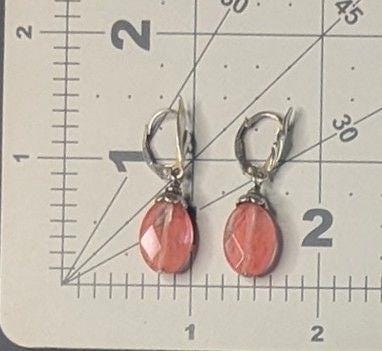 Vintage Sterling Silver Cherry Quartz Earrings – Pink Gemstone Dangle Earrings – Art Deco Style Jewelry