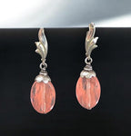 Vintage Sterling Silver Cherry Quartz Earrings – Pink Gemstone Dangle Earrings – Art Deco Style Jewelry