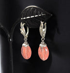 Vintage Sterling Silver Cherry Quartz Earrings – Pink Gemstone Dangle Earrings – Art Deco Style Jewelry