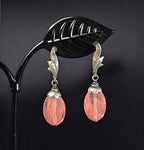 Vintage Sterling Silver Cherry Quartz Earrings – Pink Gemstone Dangle Earrings – Art Deco Style Jewelry