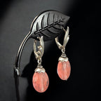 Vintage Sterling Silver Cherry Quartz Earrings – Pink Gemstone Dangle Earrings – Art Deco Style Jewelry