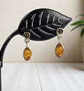 Dainty Sterling Silver and Baltic Amber Dangle Post Back Earrings 925