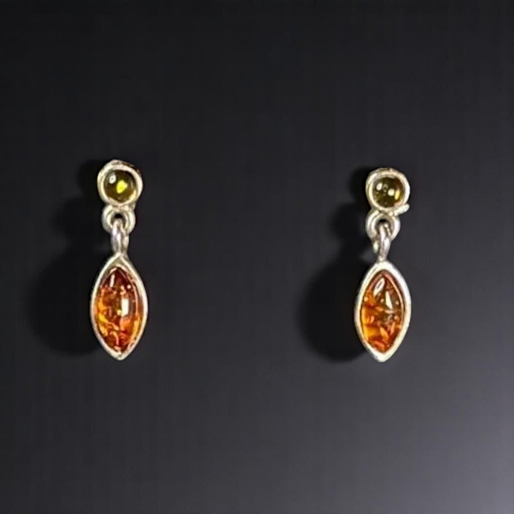 Dainty Sterling Silver and Baltic Amber Dangle Post Back Earrings 925