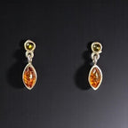 Dainty Sterling Silver and Baltic Amber Dangle Post Back Earrings 925