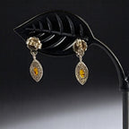 Dainty Sterling Silver and Baltic Amber Dangle Post Back Earrings 925