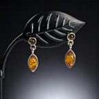 Dainty Sterling Silver and Baltic Amber Dangle Post Back Earrings 925