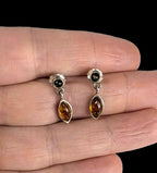 Dainty Sterling Silver and Baltic Amber Dangle Post Back Earrings 925