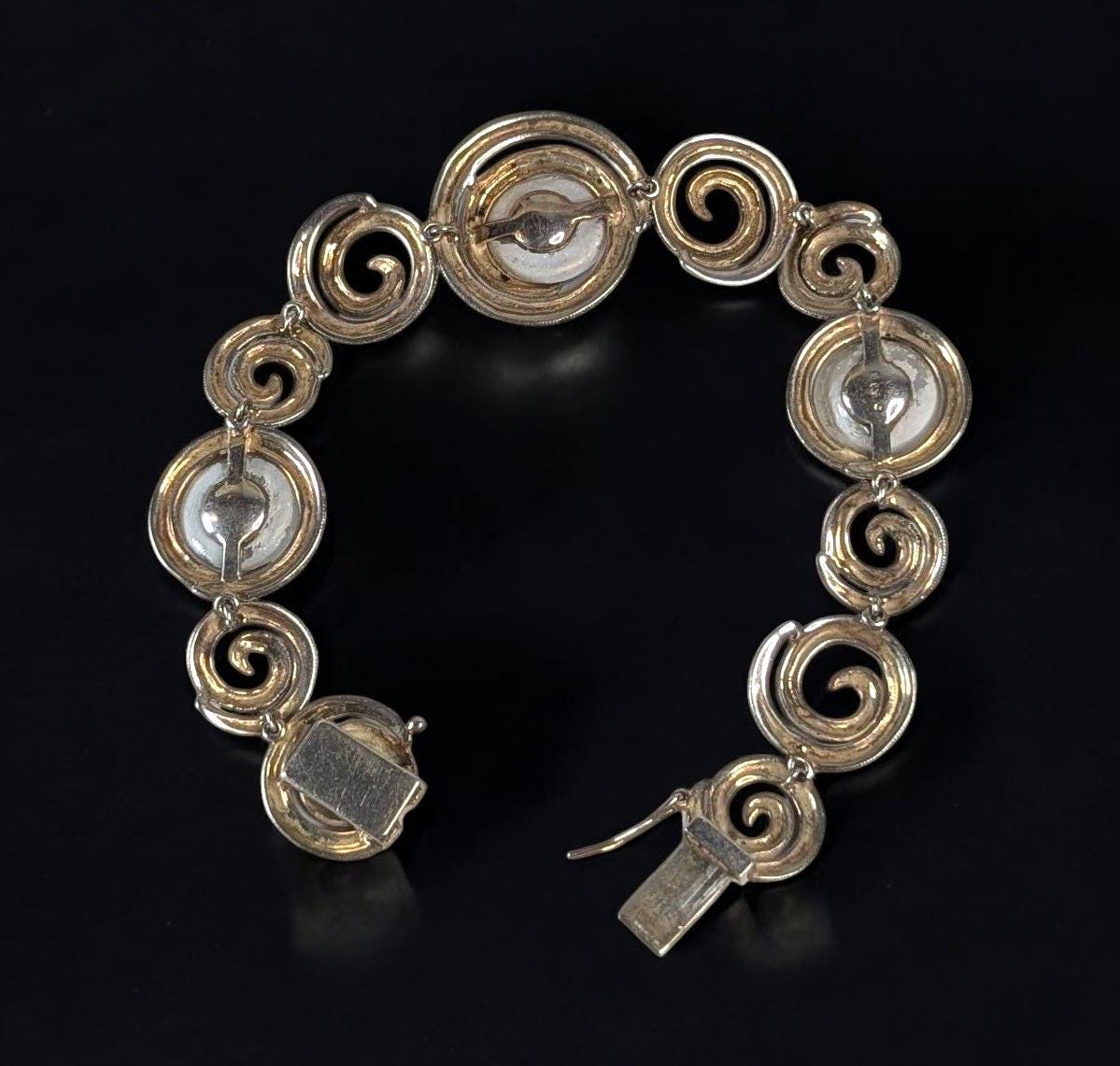 Judith Jack Vintage Marcasite Bracelet: Gold Vermeil Sterling Silver Coin Pearl Jewelry