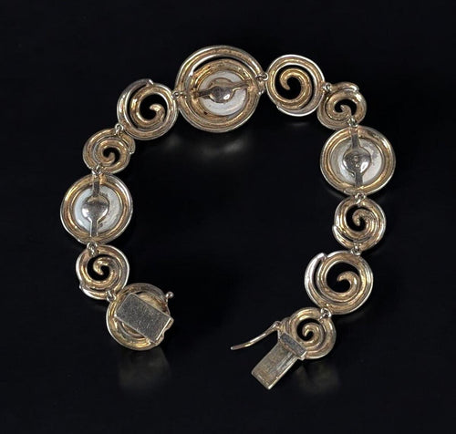 Judith Jack Vintage Marcasite Bracelet: Gold Vermeil Sterling Silver Coin Pearl Jewelry