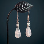 Sterling Silver Rose Quartz Drop Earrings – Vintage Gemstone Dangle Jewelry
