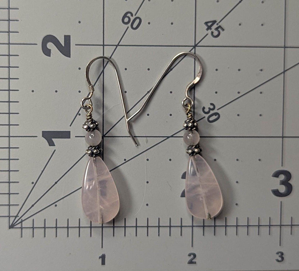 Sterling Silver Rose Quartz Drop Earrings – Vintage Gemstone Dangle Jewelry