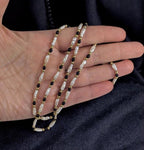 Vintage 30" Pearl, Onyx & 14K Gold Bead Necklace – Elegant Long Strand Jewelry