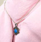 Vintage Sterling silver and Turquoise Filigree Pendant Necklace on "16 925 chain
