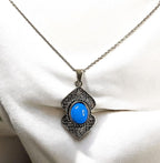 Vintage Sterling silver and Turquoise Filigree Pendant Necklace on "16 925 chain
