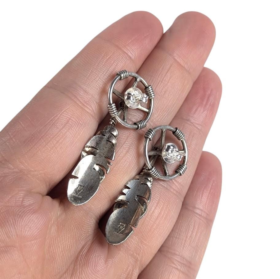 Vintage Navajo Sterling Silver Feather Dangle Earrings by Ernest Rangel, 1.75"