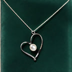 Vintage Sterling Silver Heart Necklace with Freshwater Pearl - 18" Chain