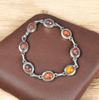 Vintage Baltic Amber Bracelet: Sterling Silver Cognac Honey Cabochons, 7.5"
