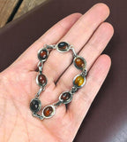 Vintage Baltic Amber Bracelet: Sterling Silver Cognac Honey Cabochons, 7.5"