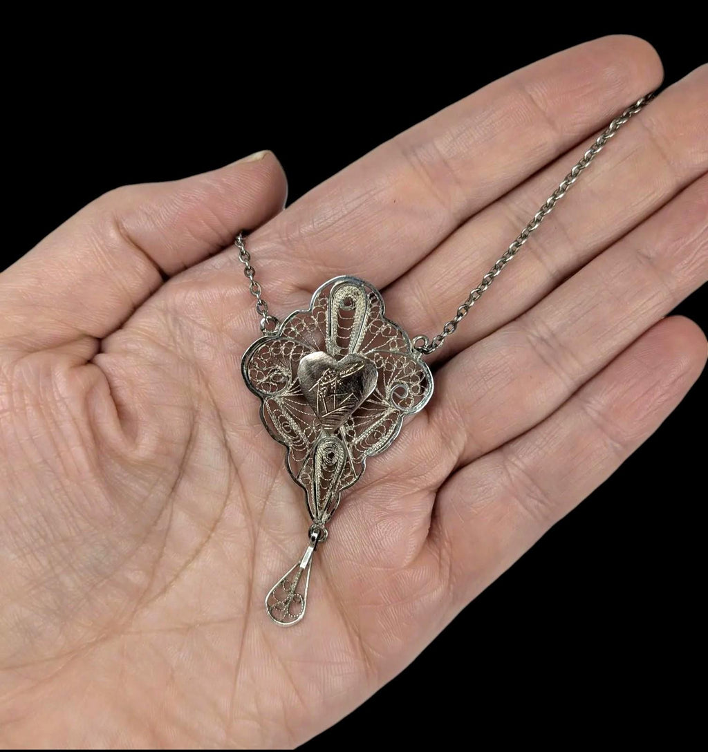 Vintage Egyptian Revival Sterling Silver Pendant: Camel, Pyramid, Filigree - 1930s-40s