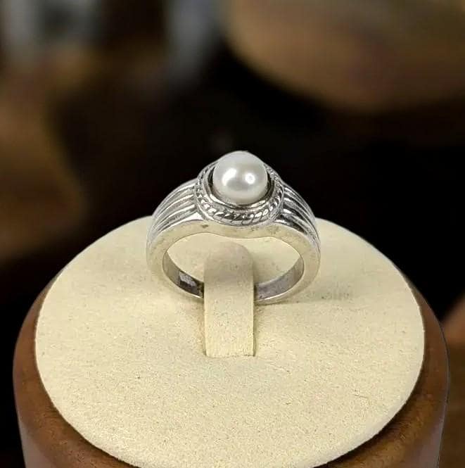 Vintage Cultured Pearl Rope Halo Sterling Silver Ring , Size 8.5