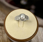 Vintage Cultured Pearl Rope Halo Sterling Silver Ring , Size 8.5