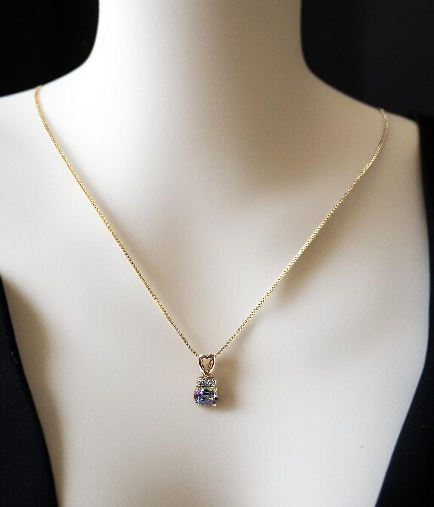 Mystic Topaz Pendant: Gold Over Sterling Silver, Diamond Accent, 18" Chain