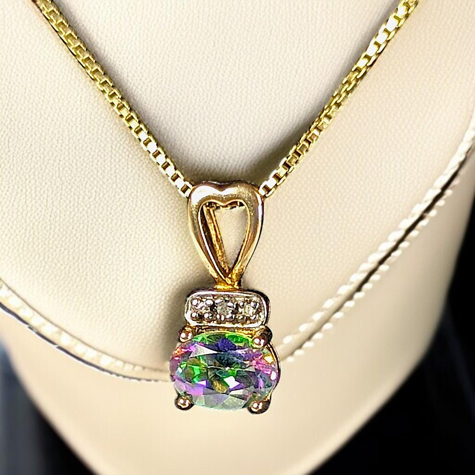 Mystic Topaz Pendant: Gold Over Sterling Silver, Diamond Accent, 18" Chain