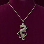 Vintage Sterling Silver Dancing Dragon Pendant Necklace: Gold Vermeil, 20" Chain