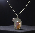 Vintage Art Deco Moss Agate Sterling Silver Pendant on 18" Chain