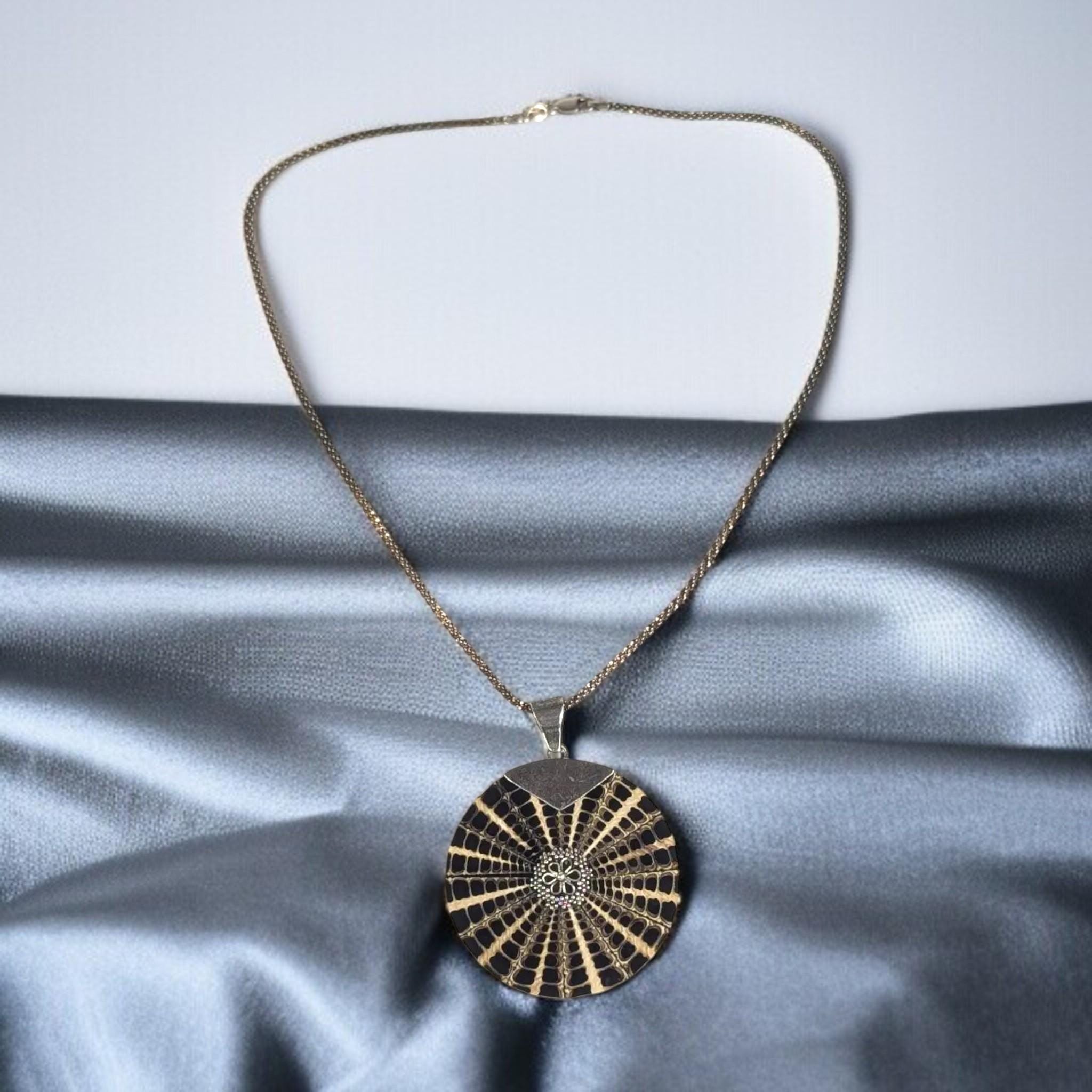 Vintage Nautilus Shell Pendant: Sterling Silver Details, 18" Rope Chain with platinum overlay