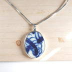 Antique Chinese Porcelain Shard Necklace: Sterling Silver, Qing Dynasty Style