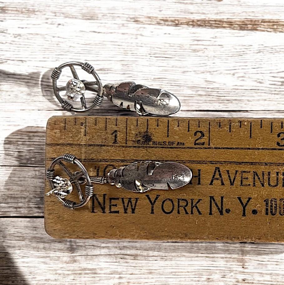 Vintage Navajo Sterling Silver Feather Dangle Earrings by Ernest Rangel, 1.75"