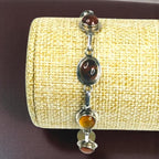 Vintage Baltic Amber Bracelet: Sterling Silver Cognac Honey Cabochons, 7.5"