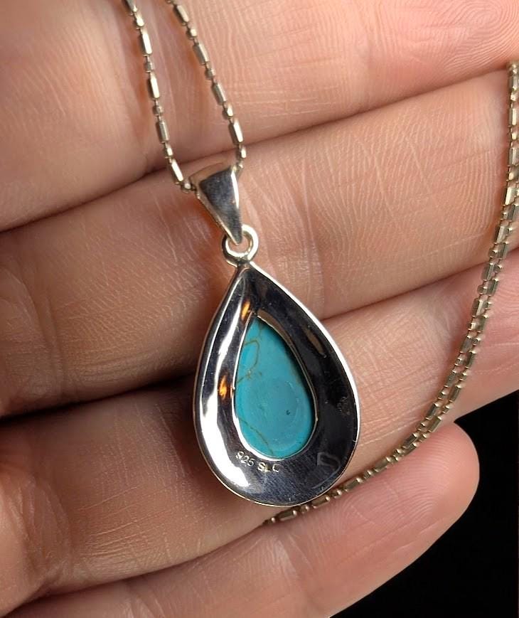 Vintage Sterling Silver Howlite Necklace: Marcasite Teardrop Pendant, 18" Chain