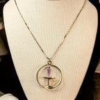 Vintage  Gothic Amethyst Dagger Pendant Necklace, Gold Vermeil over Sterling