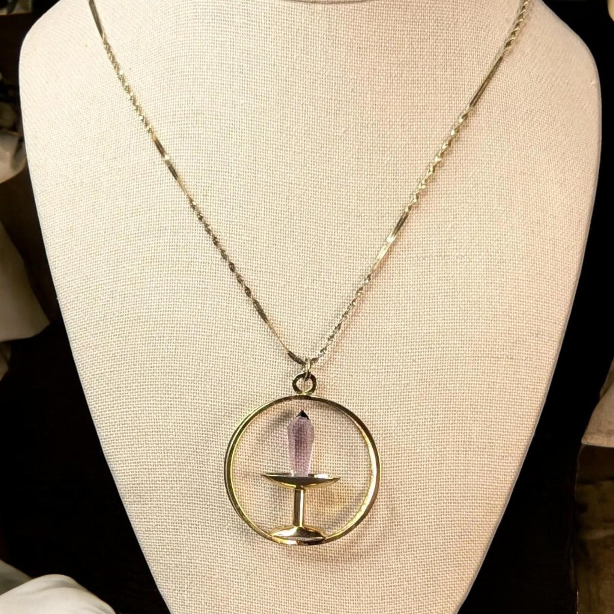 Vintage  Gothic Amethyst Dagger Pendant Necklace, Gold Vermeil over Sterling