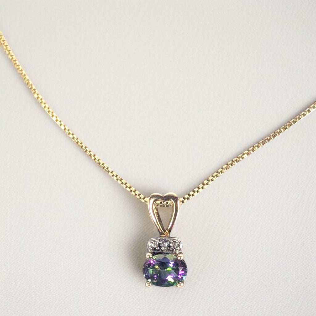 Mystic Topaz Pendant: Gold Over Sterling Silver, Diamond Accent, 18" Chain