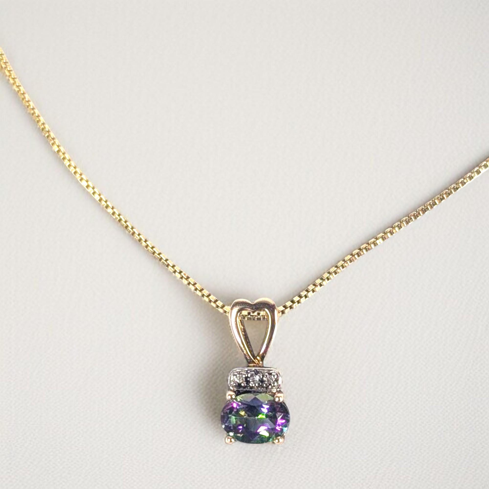 Mystic Topaz Pendant: Gold Over Sterling Silver, Diamond Accent, 18" Chain