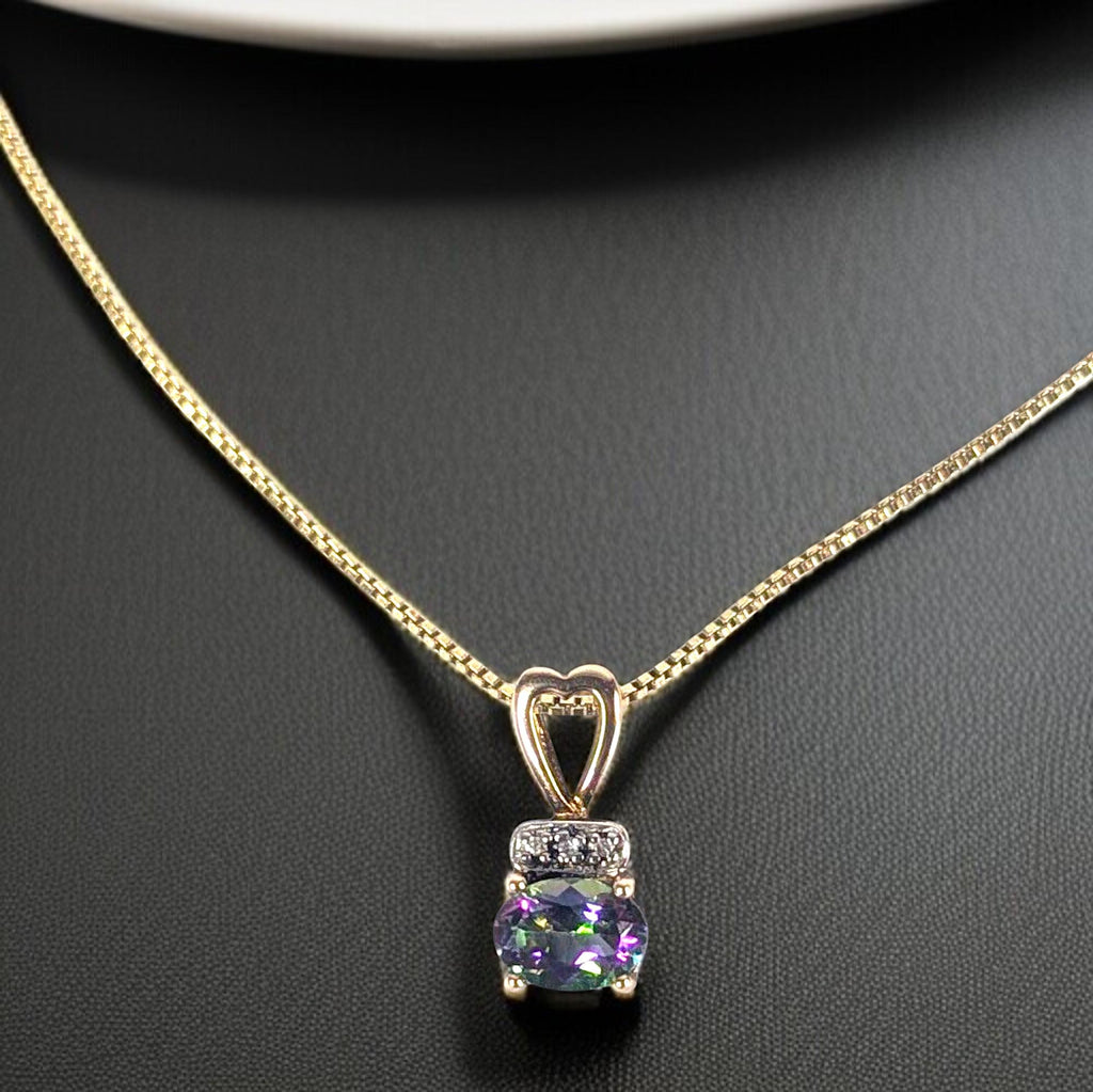 Mystic Topaz Pendant: Gold Over Sterling Silver, Diamond Accent, 18" Chain