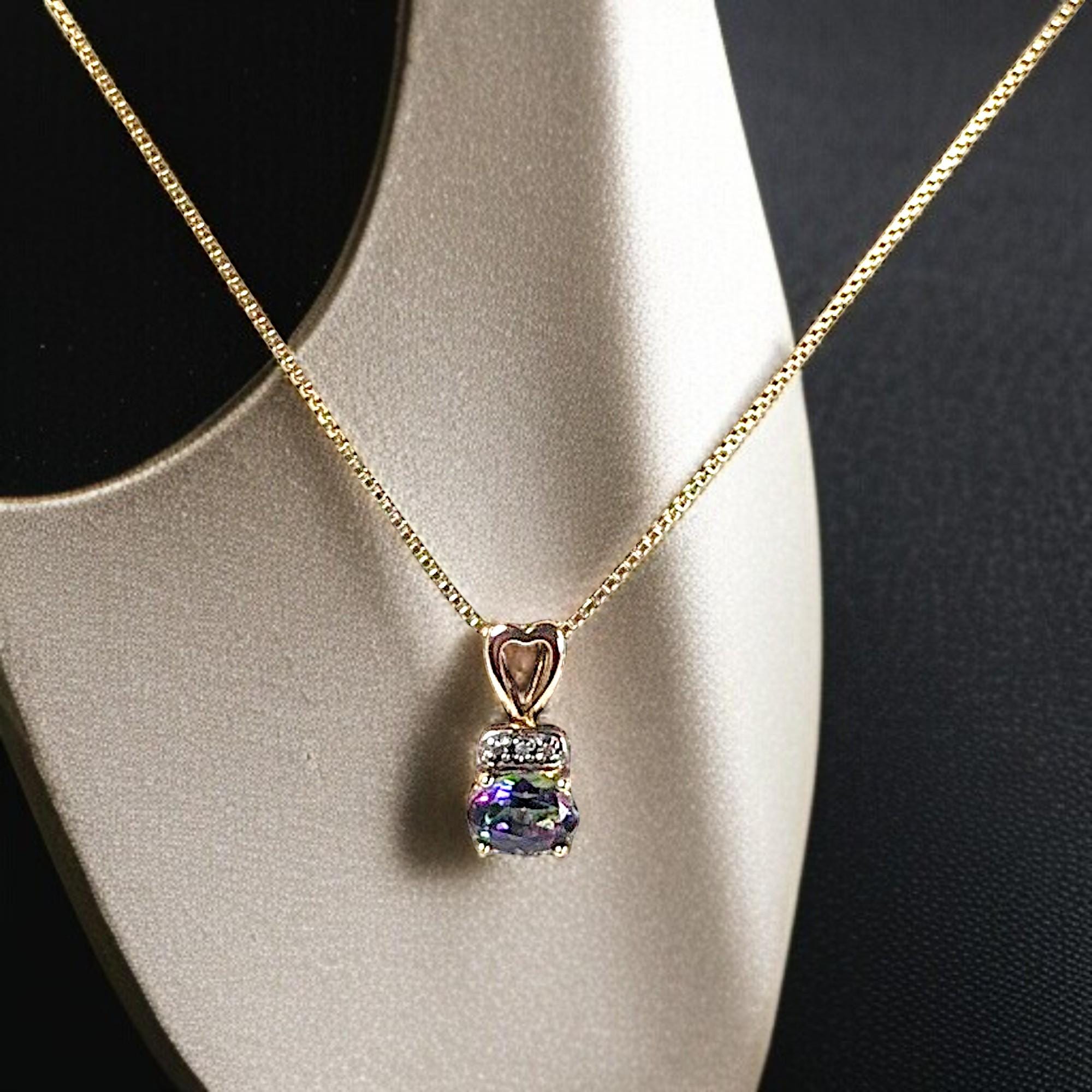 Mystic Topaz Pendant: Gold Over Sterling Silver, Diamond Accent, 18" Chain
