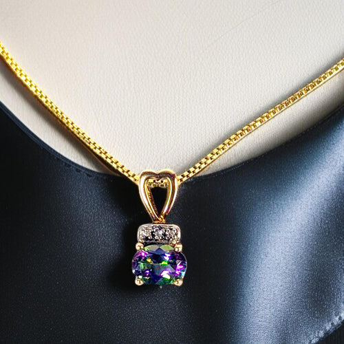 Mystic Topaz Pendant: Gold Over Sterling Silver, Diamond Accent, 18" Chain