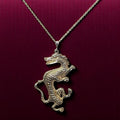 Vintage Sterling Silver Dancing Dragon Pendant Necklace: Gold Vermeil, 20" Chain