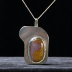 Vintage Art Deco Moss Agate Sterling Silver Pendant on 18" Chain
