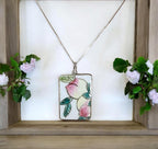 Antique Chinese Porcelain Shard Pendant: Hand-Painted Peaches, Sterling Silver Chain
