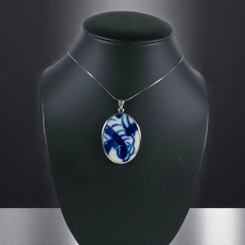Antique Chinese Porcelain Shard Necklace: Sterling Silver, Qing Dynasty Style