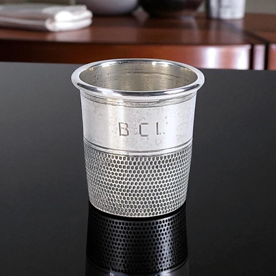 Vintage Sterling Silver Thimble Shot Glass – Fisher Sterling #2 – Monogram BCL – Mid-Century Novelty Barware